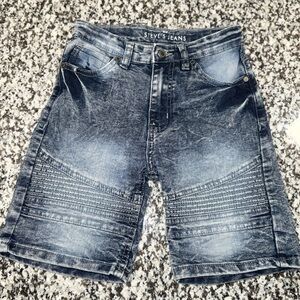 Steve's Jeans Kids Acid Washed Moto Biker Distressed Denim Shorts 7